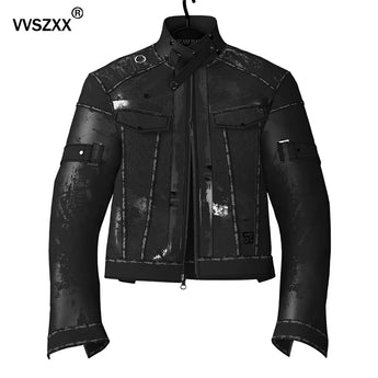 Spring Autumn Men'S Functional Style Stand Collar Pilot Jacket Retro Distressed Coat