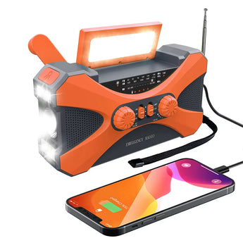 Multifunctional 10000Mah Solar Crank Radio AM/FM/NOAA Weather Alert, Dual Stereo Speakers, Phone Charger, LED Torch & SOS Alarm